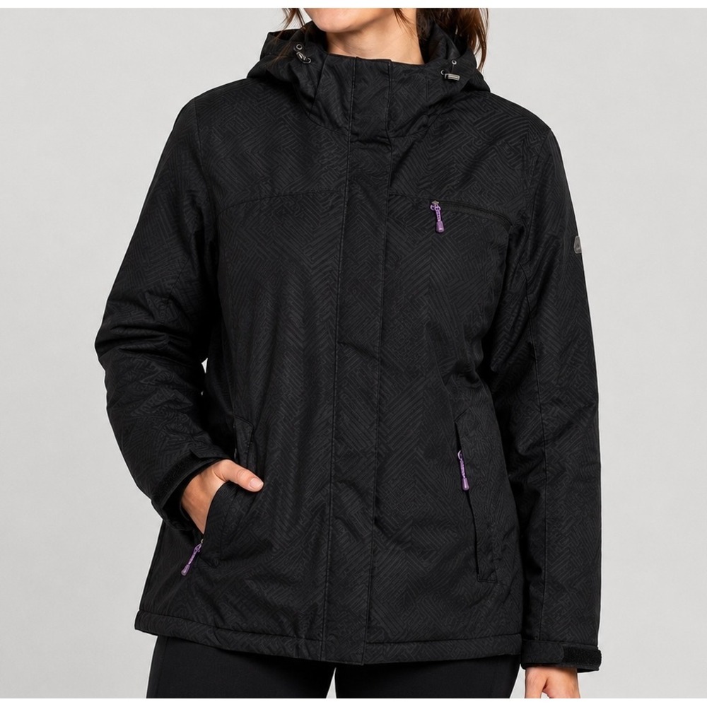 ZeroXposur Women's Hooded Winter Jacket Coat Black Chevron Print XL